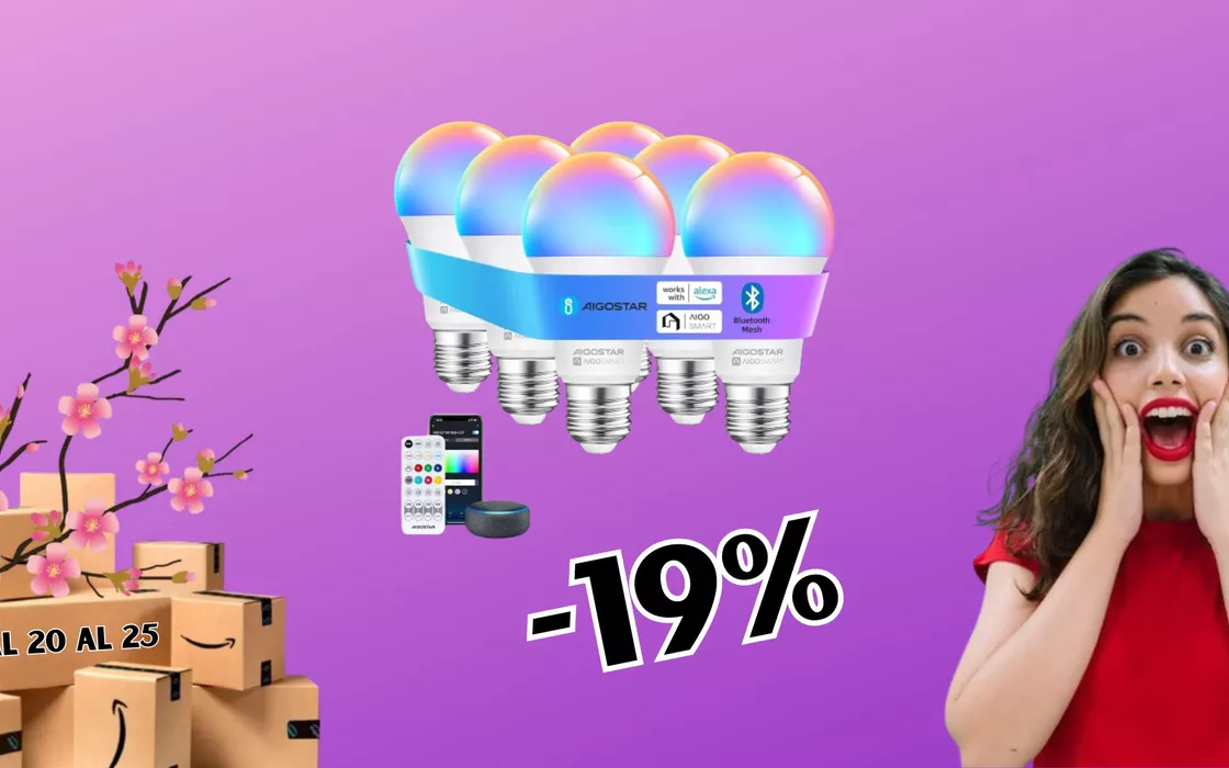 Super OFFERTA di primavera: 6 lampadine SMART multicolore al 19% di sconto