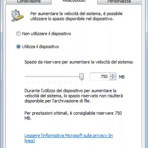 Abilitare la funzionalità ReadyBoost in Windows Vista
